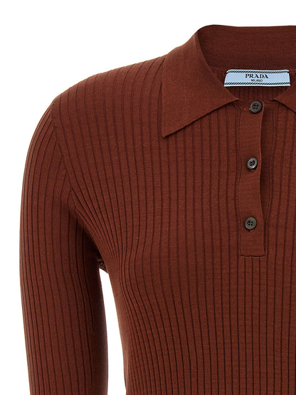 Camiseta Polo De Algodón De Prada Diseño Atemporal Marrón