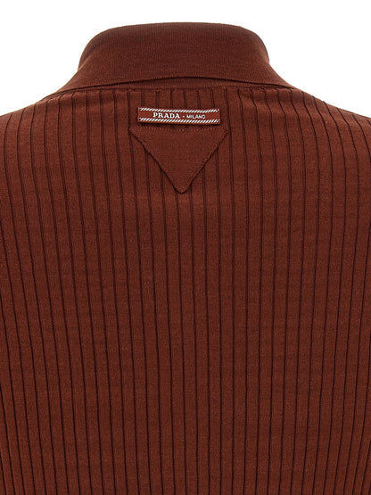 Camiseta Polo De Algodón De Prada Diseño Atemporal Marrón