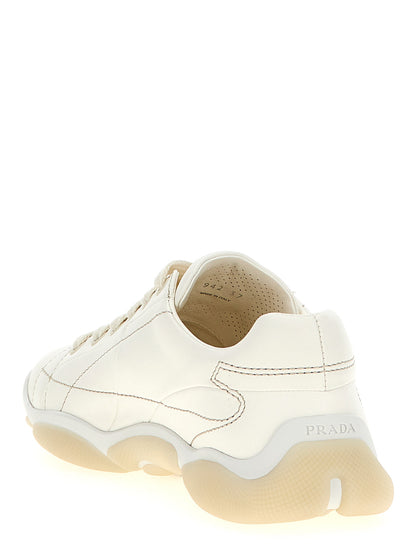 Prada Zapatillas De Piel De Cordero Blancas De Corte Bajo - Confort Óptimo