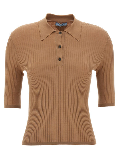 Prada Camisa Polo De Algodón Beige - Confeccionada En Italia