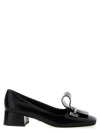 Prada Black Calfskin Mid-Heel Pumps