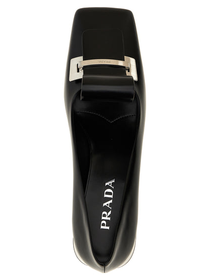 Prada Black Calfskin Mid-Heel Pumps