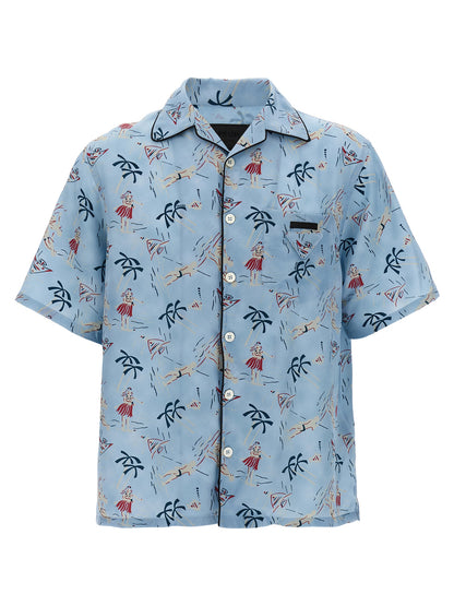 Prada Blue Viscose Blouse with Vintage-Inspired Print