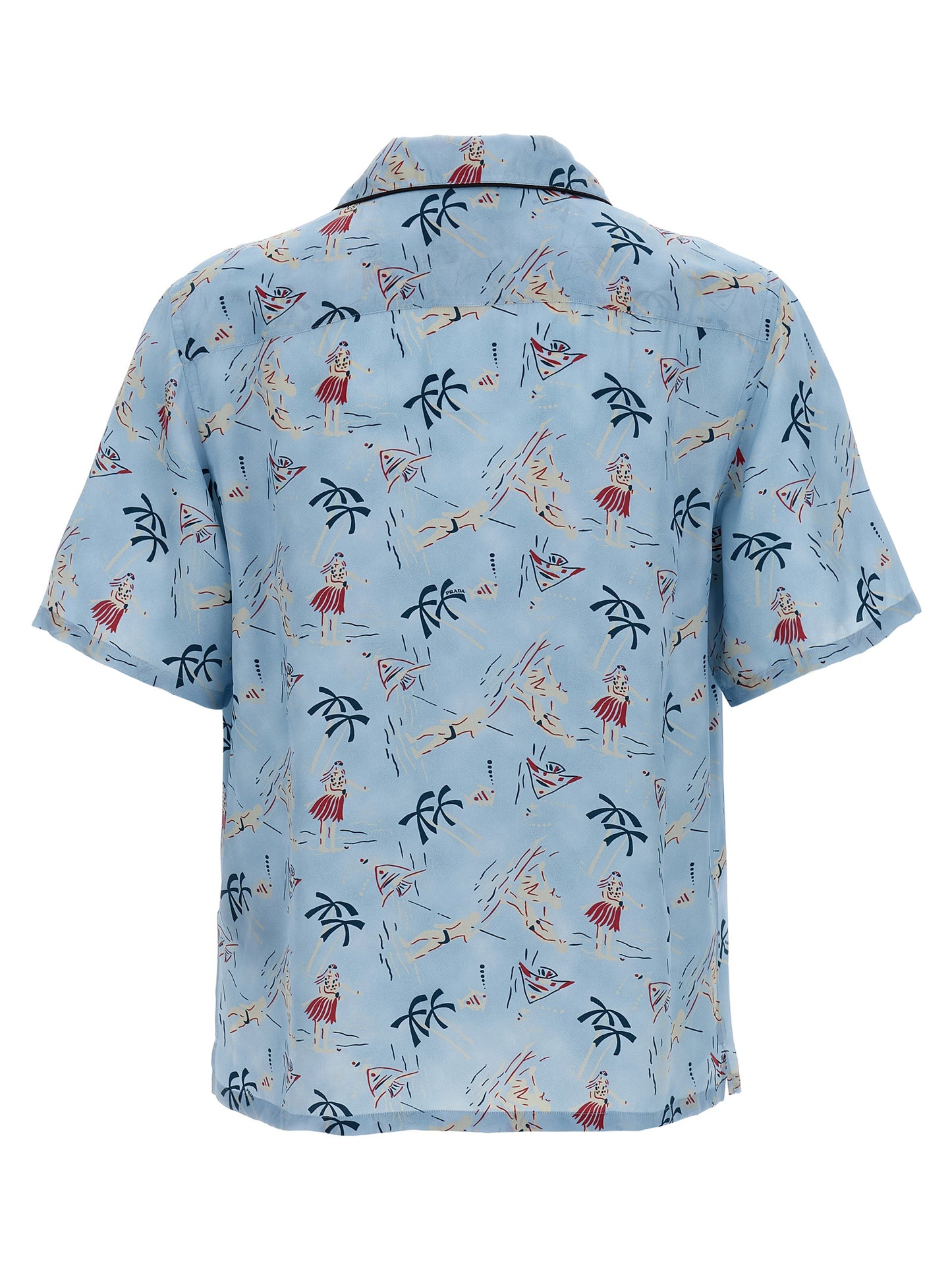 Prada Blue Viscose Blouse with Vintage-Inspired Print
