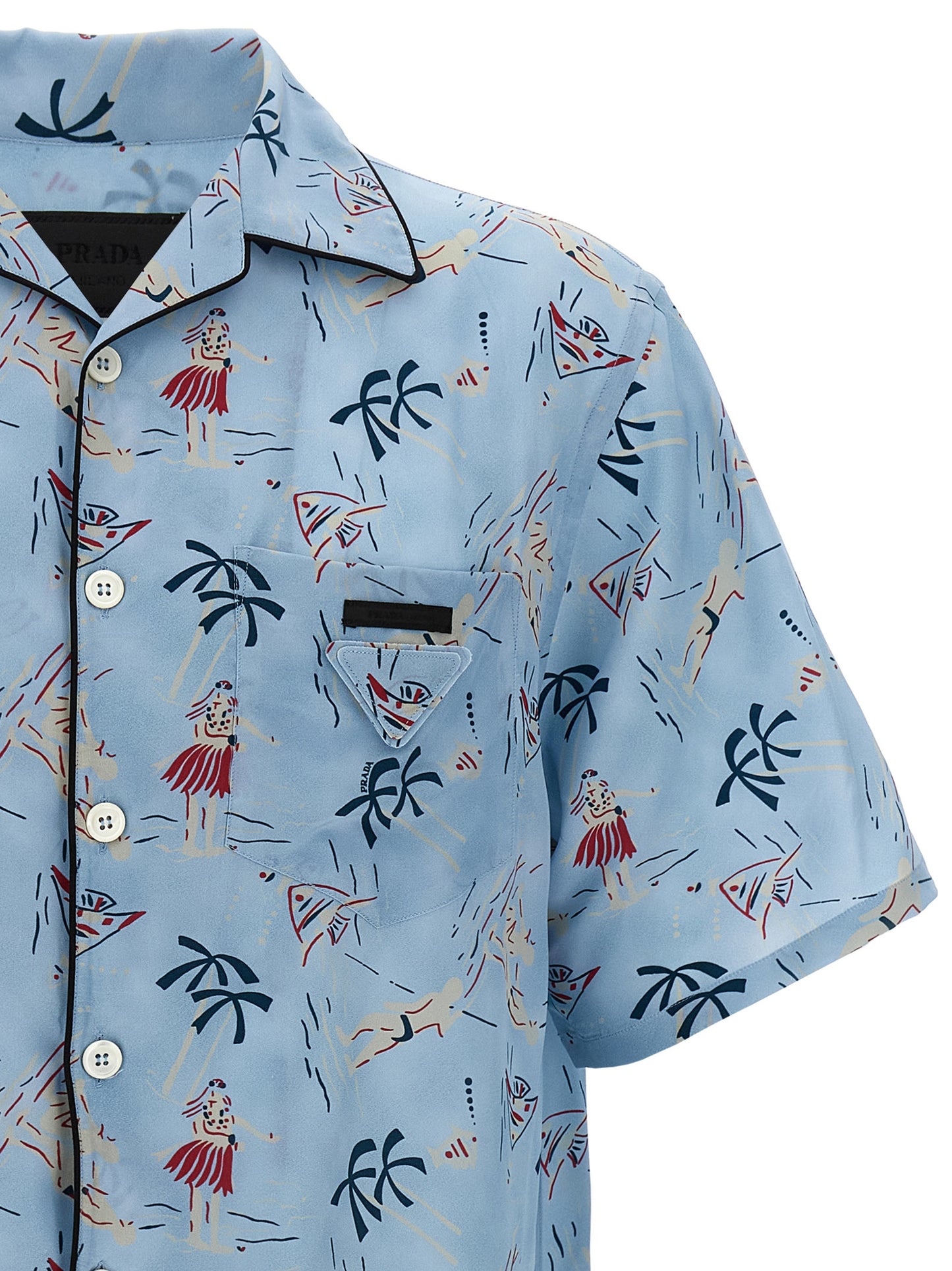 Prada Blue Viscose Blouse with Vintage-Inspired Print