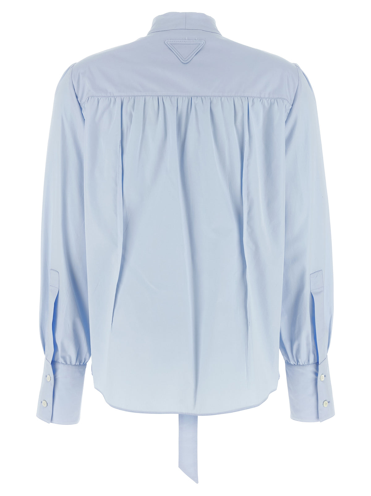 Prada Light Blue Cotton Lavallière Neck Blouse