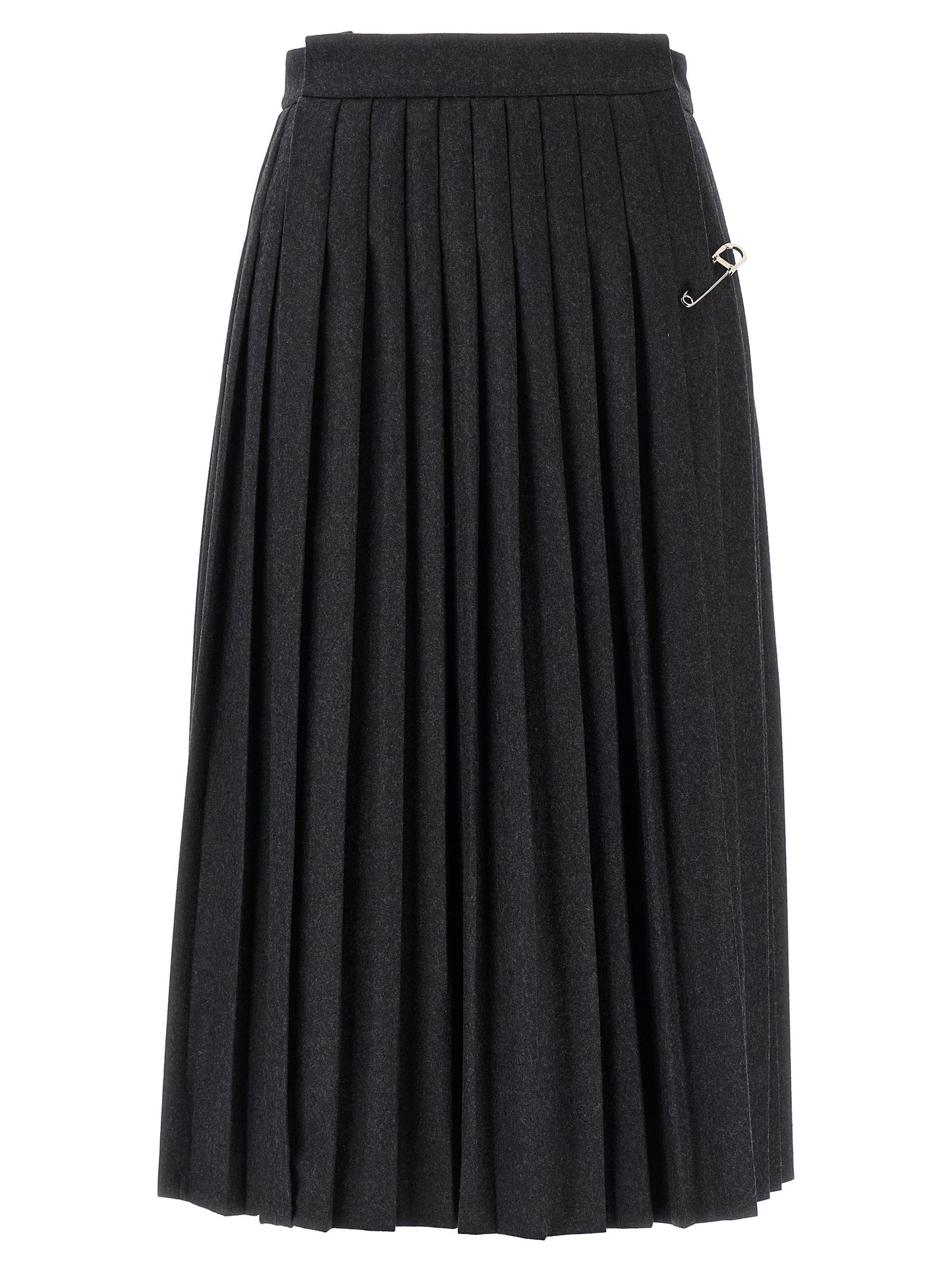 Prada - Grey Virgin Wool Midi Skirt - Fixed Belt