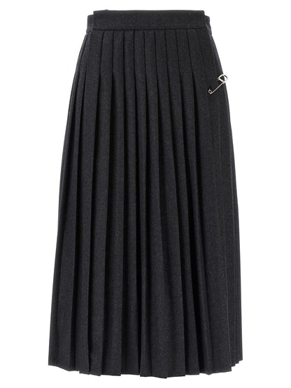 Prada - Grey Virgin Wool Midi Skirt - Fixed Belt