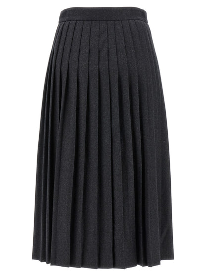 Prada - Grey Virgin Wool Midi Skirt - Fixed Belt