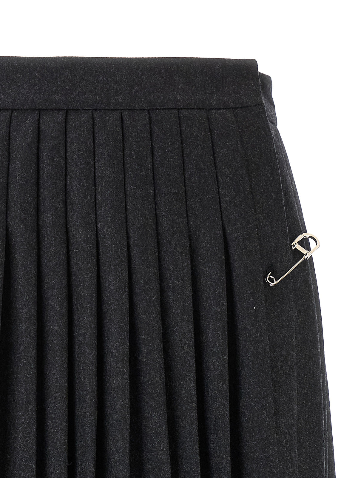 Prada - Grey Virgin Wool Midi Skirt - Fixed Belt