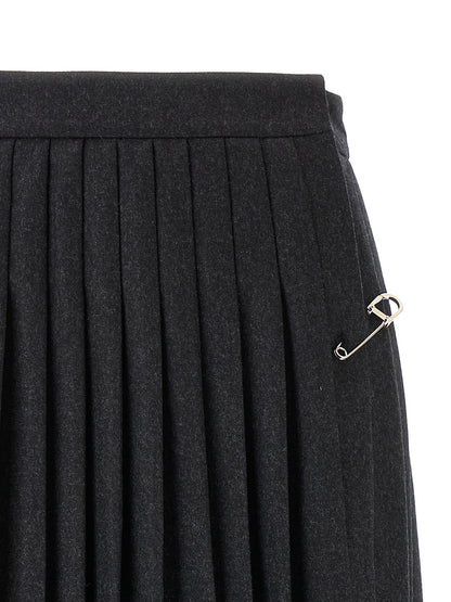 Prada - Grey Virgin Wool Midi Skirt - Fixed Belt