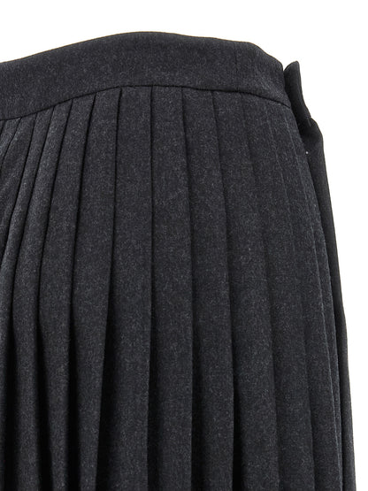 Prada - Grey Virgin Wool Midi Skirt - Fixed Belt