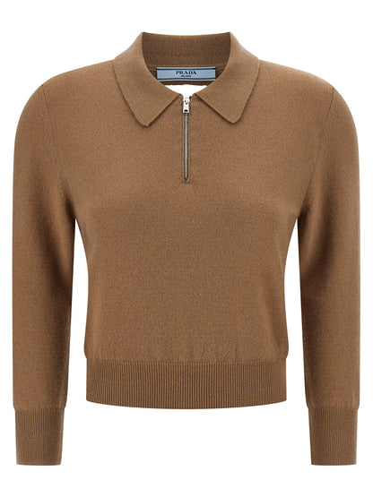 Prada Beige Cashmere Structured Collar Polo Shirt