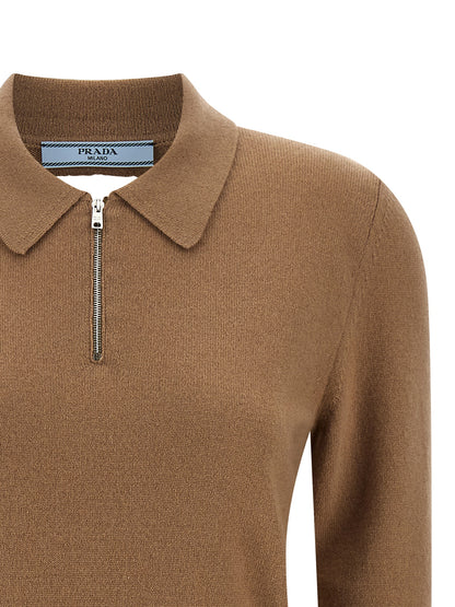 Prada Beige Cashmere Structured Collar Polo Shirt