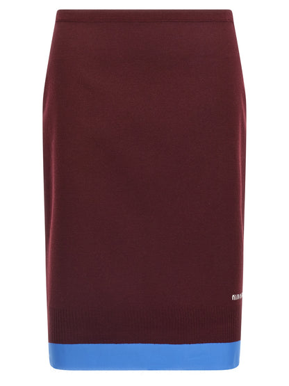 Miu Miu Burgundy Virgin Wool Midi Skirt