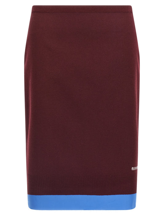 Falda Midi De Lana Virgen En Color Burdeos Miu Miu