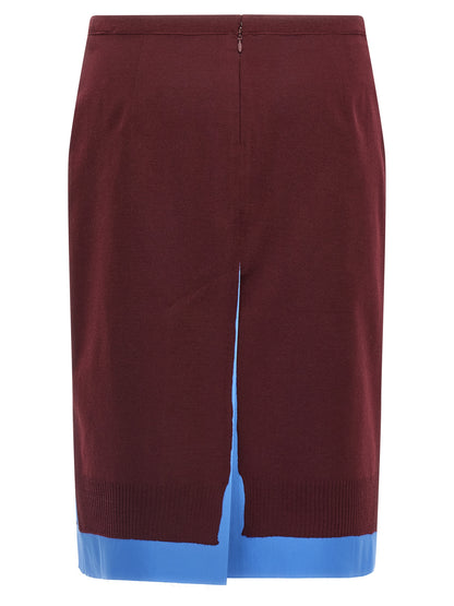 Miu Miu Burgundy Virgin Wool Midi Skirt