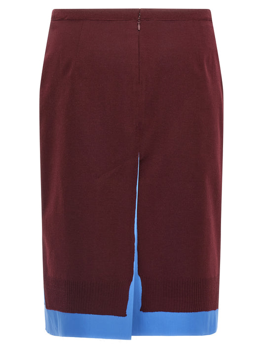 Falda Midi De Lana Virgen En Color Burdeos Miu Miu