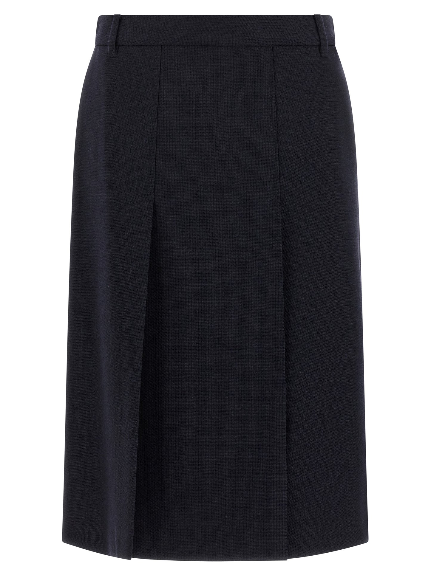 Prada Falda Midi De Lana Virgen Azul Con Corte Evase Y Fendas