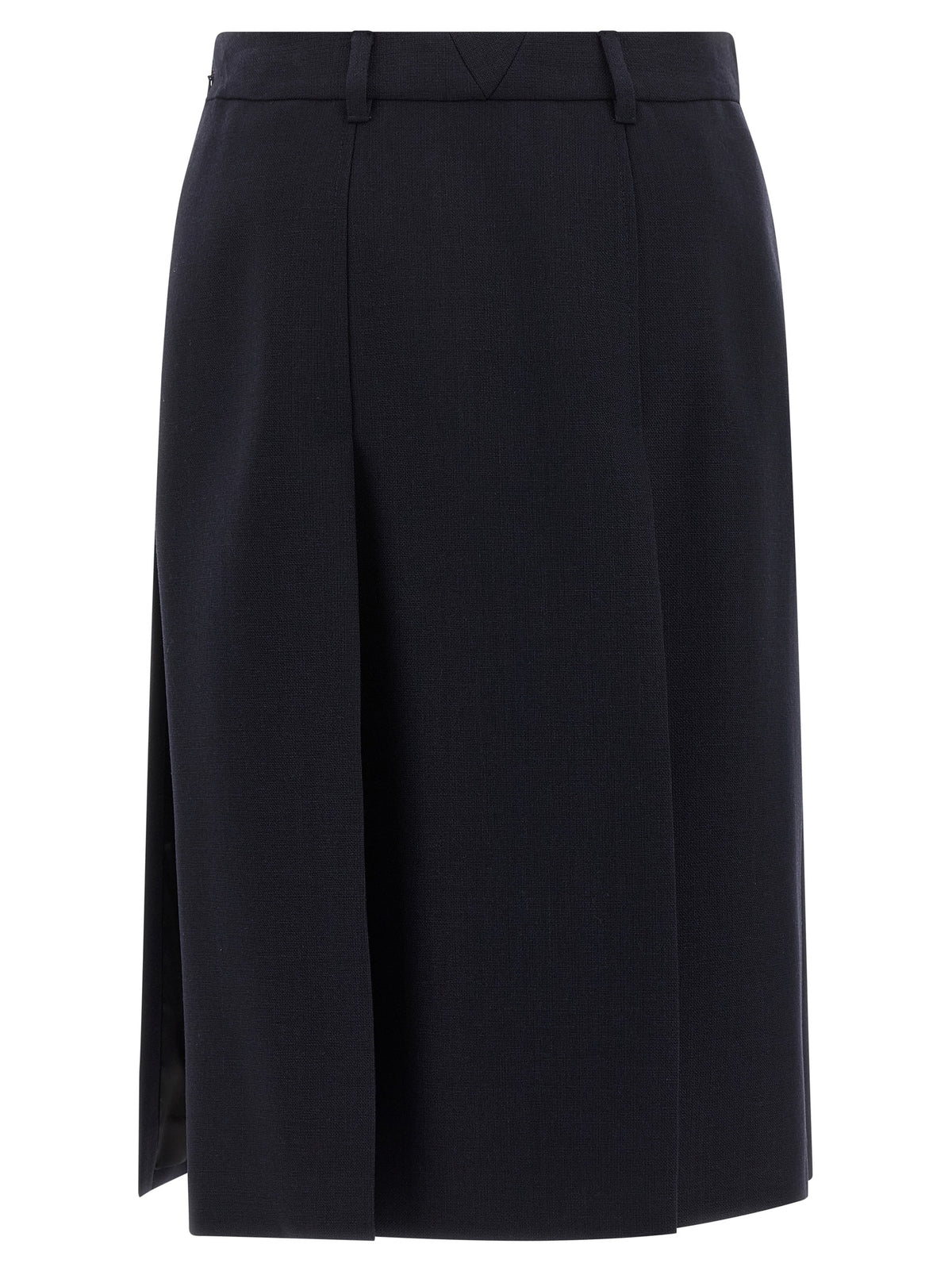 Prada Falda Midi De Lana Virgen Azul Con Corte Evase Y Fendas