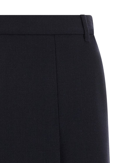 Prada Falda Midi De Lana Virgen Azul Con Corte Evase Y Fendas