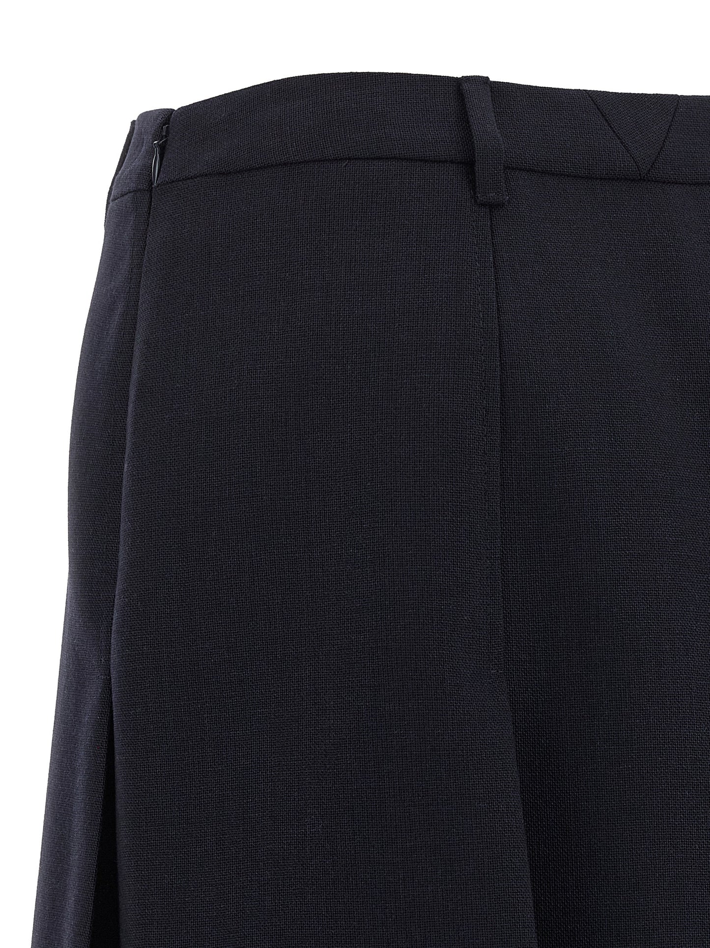 Prada Falda Midi De Lana Virgen Azul Con Corte Evase Y Fendas