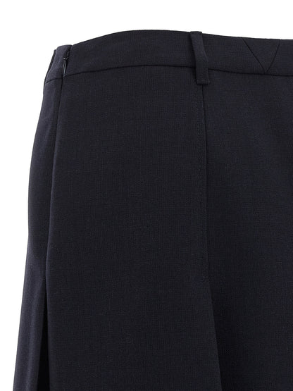 Prada Falda Midi De Lana Virgen Azul Con Corte Evase Y Fendas