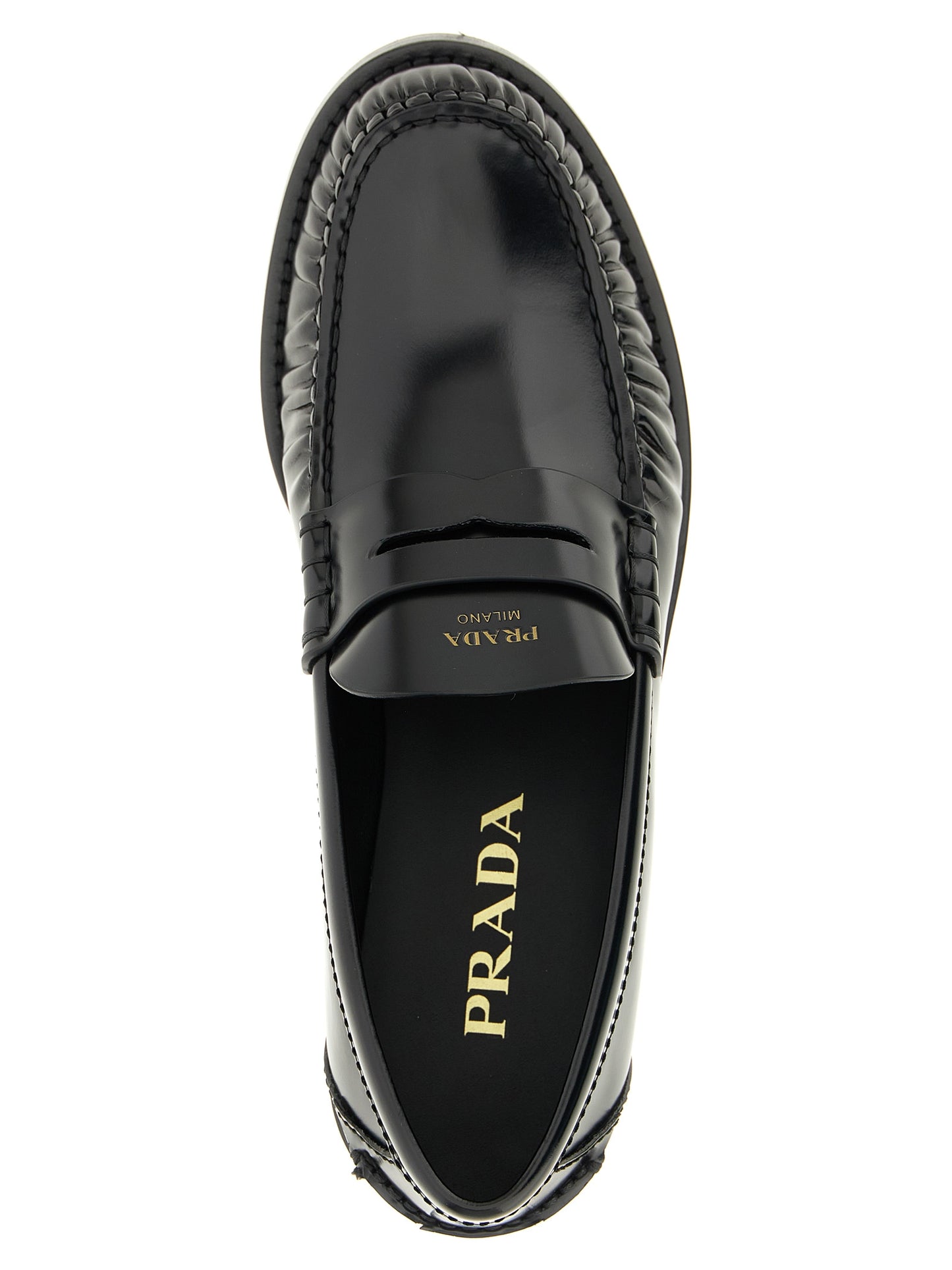 Mocassins à enfiler en cuir noir brossé souple Prada
