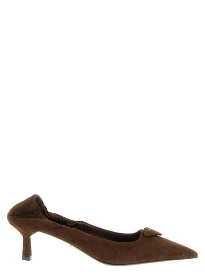 Prada Tacones De Tacón Medio De Piel De Cordero Marrón