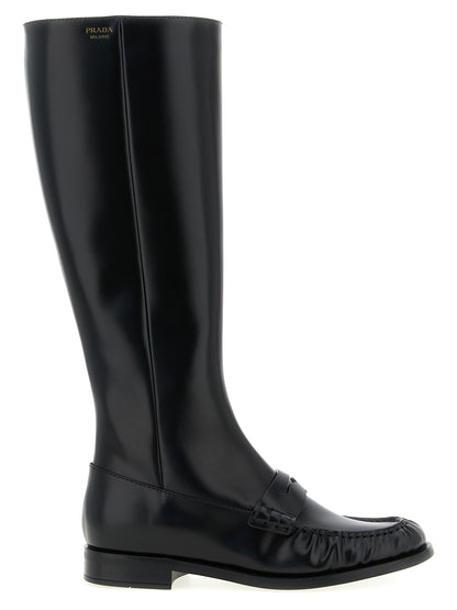 Botas Altas Prada Negra De Piel De Becerro Italiana
