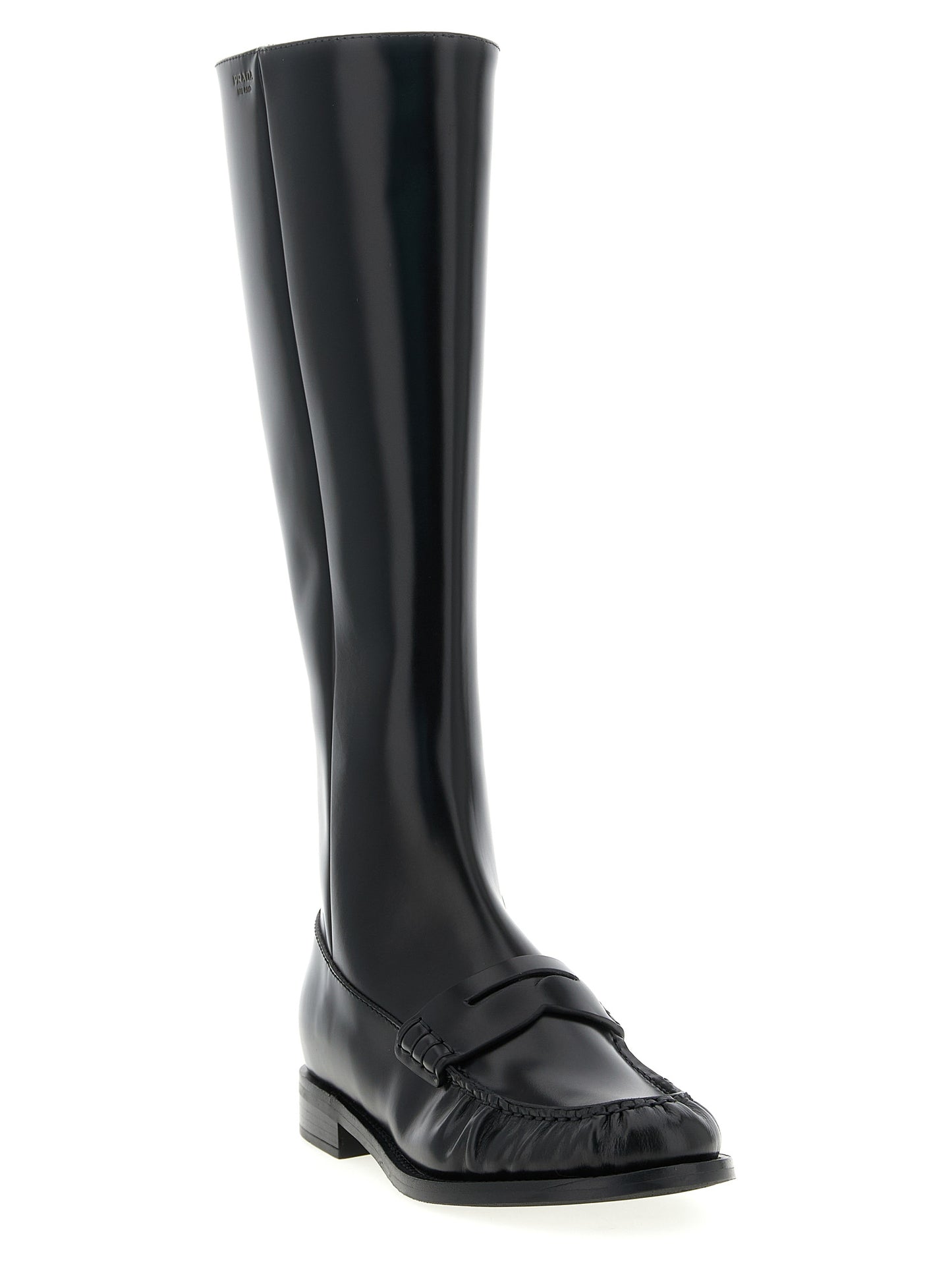Botas Altas Prada Negra De Piel De Becerro Italiana