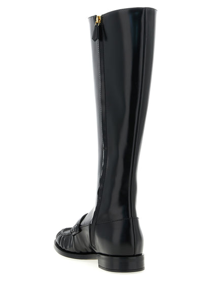 Botas Altas Prada Negra De Piel De Becerro Italiana