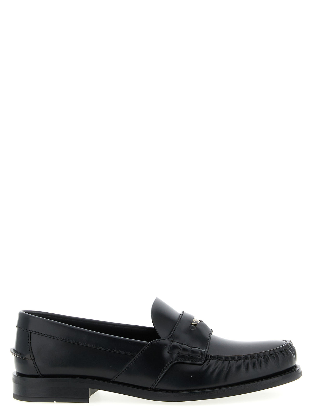 Mocasines De Piel De Becerro Negra Prada Sin Cordones