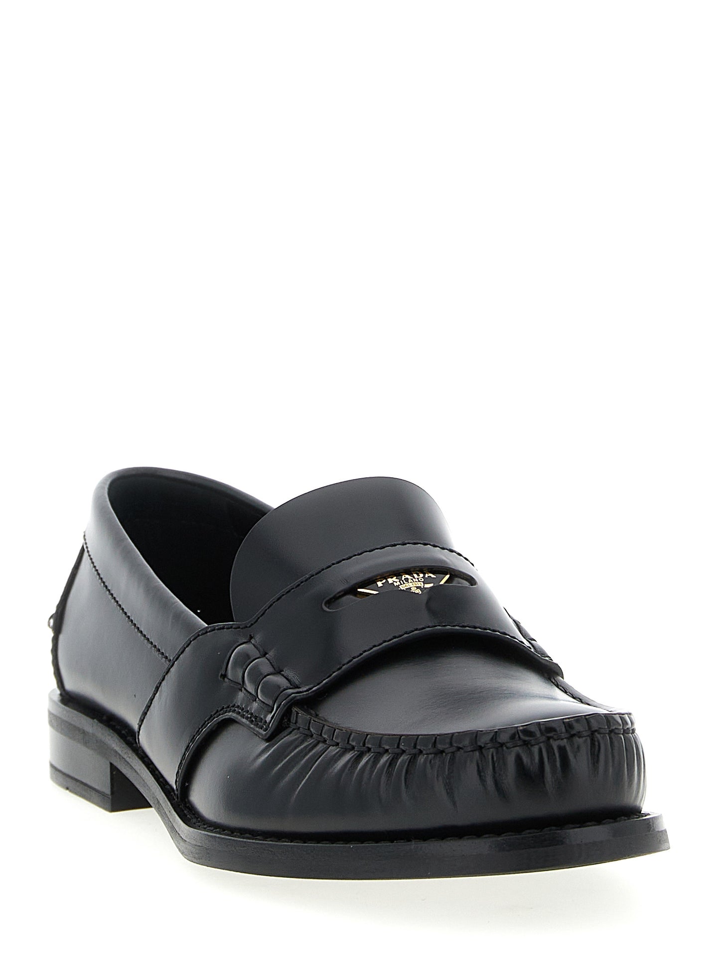 Mocasines De Piel De Becerro Negra Prada Sin Cordones
