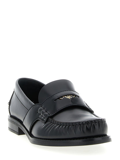 Mocasines De Piel De Becerro Negra Prada Sin Cordones