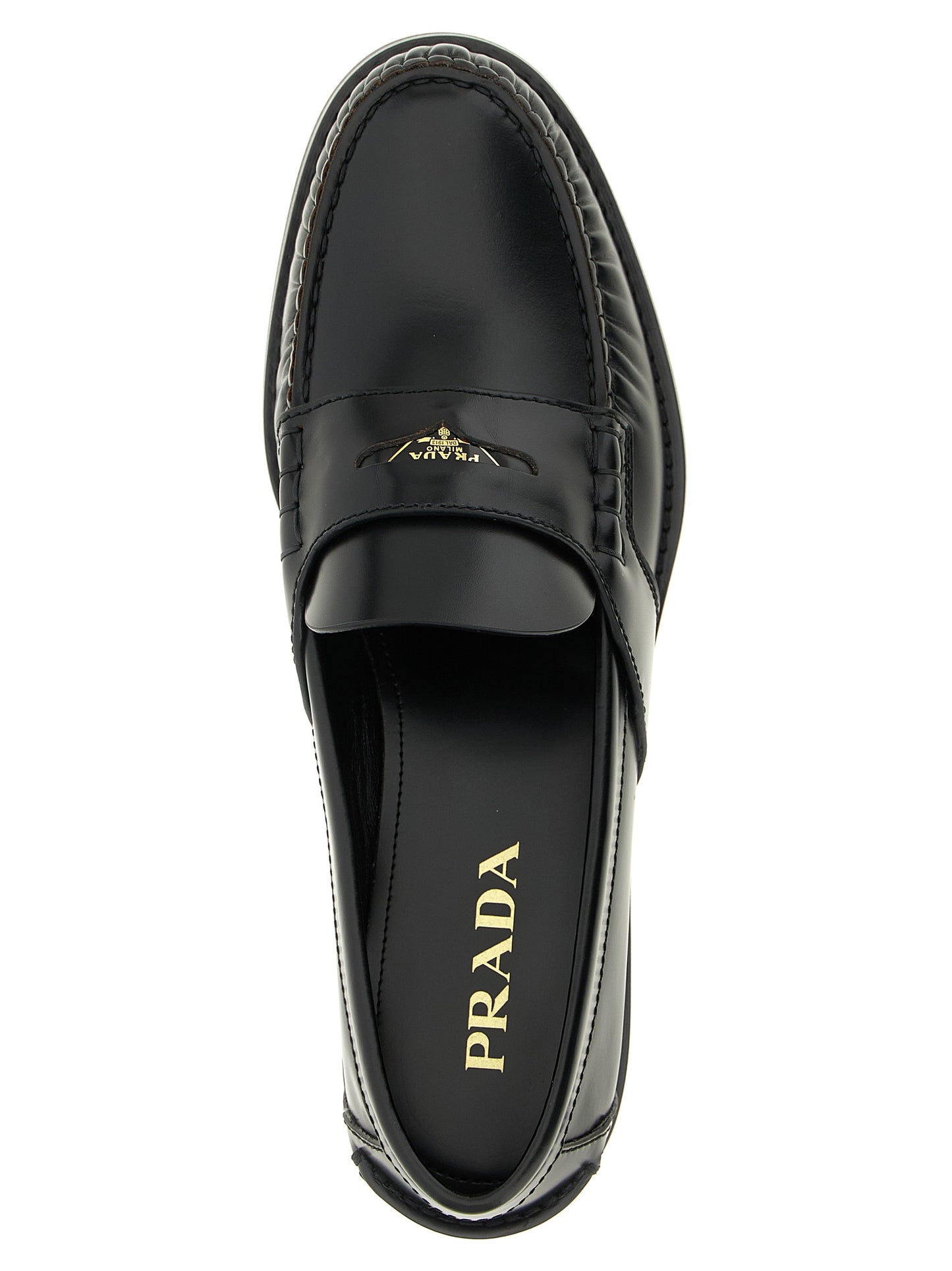 Mocasines De Piel De Becerro Negra Prada Sin Cordones