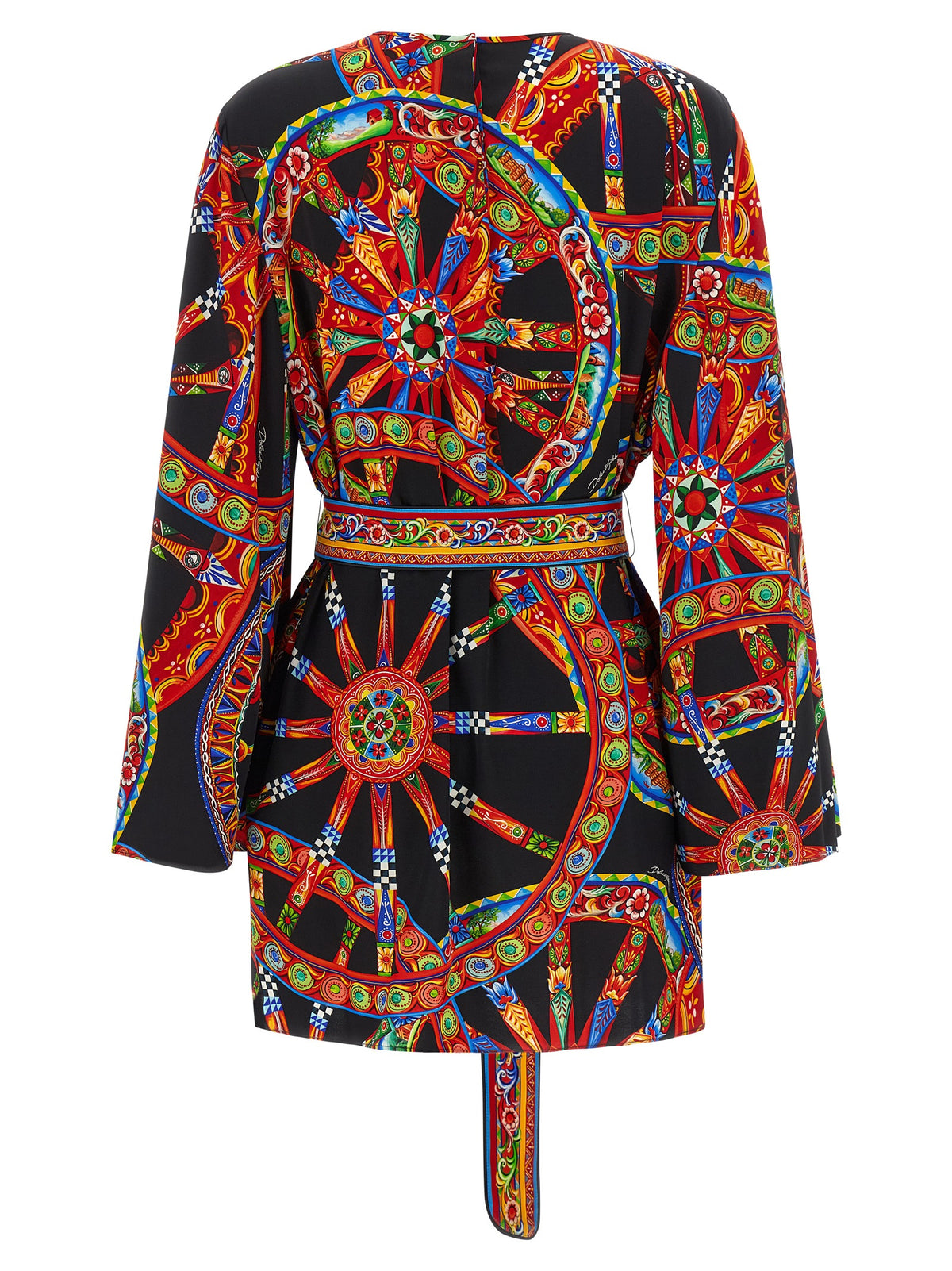 Robe courte en soie multicolore à manches évasées Dolce & Gabbana
