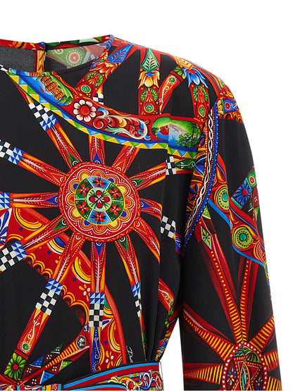Robe courte en soie multicolore à manches évasées Dolce & Gabbana
