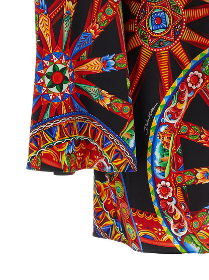 Robe courte en soie multicolore à manches évasées Dolce & Gabbana