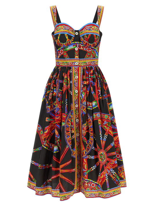 Vestido Midi De Algodón Multicolor De Dolce & Gabbana