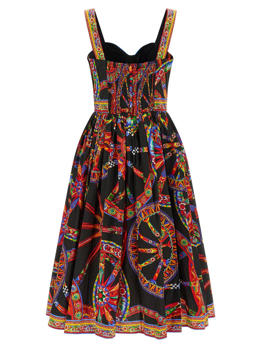 Vestido Midi De Algodón Multicolor De Dolce & Gabbana