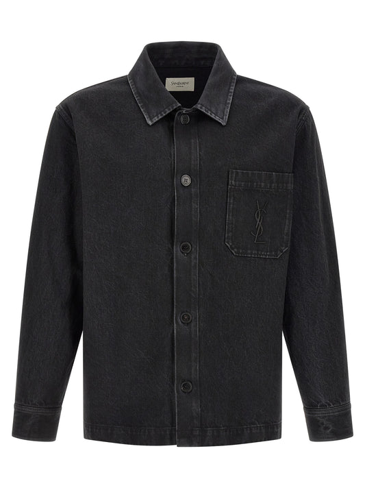 Blusa Overshirt Saint Laurent de Algodón Negro Puro