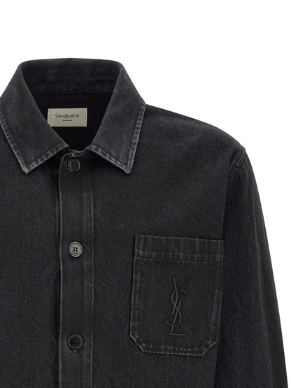 Blusa Overshirt Saint Laurent de Algodón Negro Puro