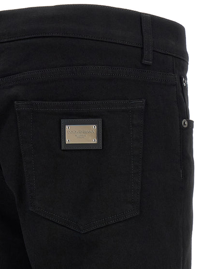 Jean slim en coton noir design Dolce & Gabbana