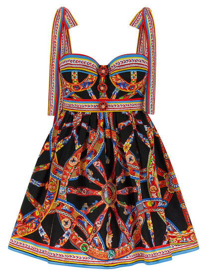 Vestido Corto De Algodón Multicolor Dolce & Gabbana
