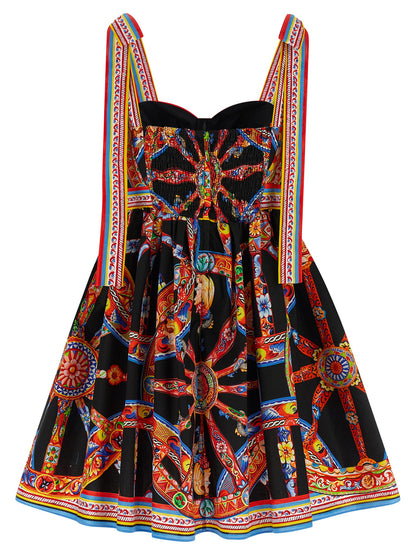 Vestido Corto De Algodón Multicolor Dolce & Gabbana