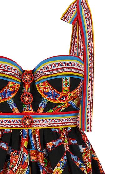 Vestido Corto De Algodón Multicolor Dolce & Gabbana