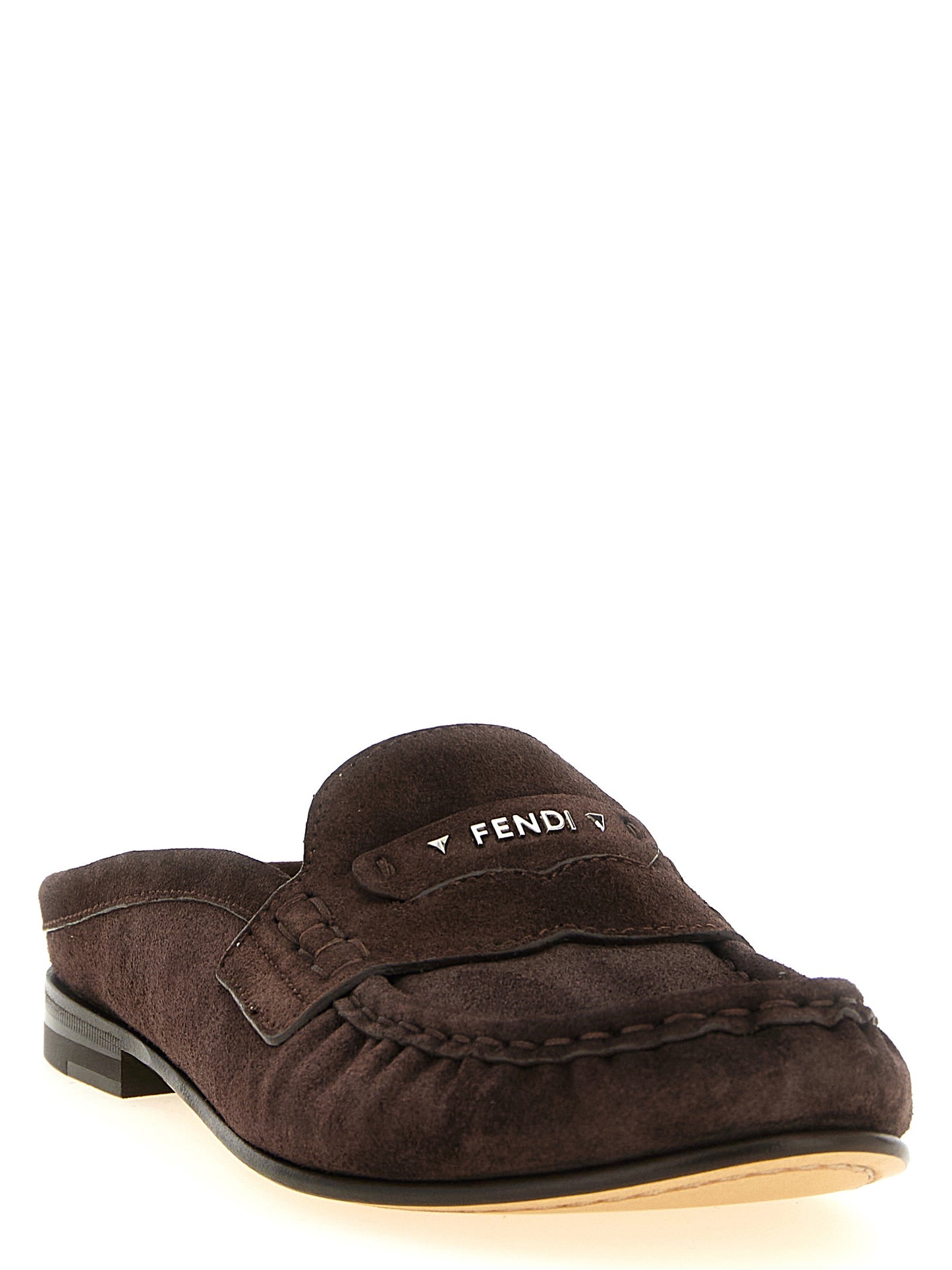 Brown Fendi Scrunch Calfskin Slip-On Loafers