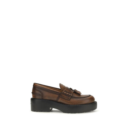 Miu Miu Brown Calf Leather Platform Loafers