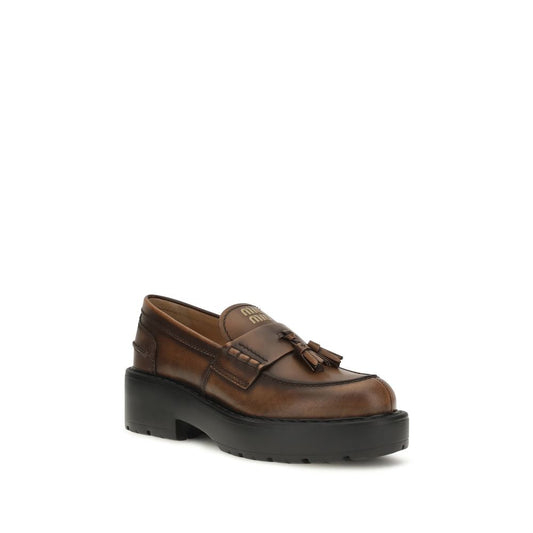 Miu Miu Mocasines Plataforma Cuero de Becerro Marrón